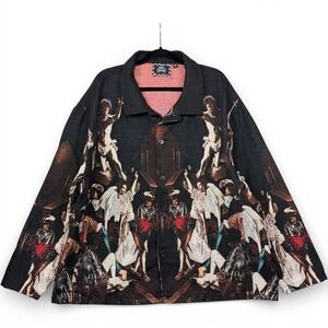 Rebel Vengeance Tapestry Art Shirt Jacket Mens XXL Black Red Angelic Jesus Print